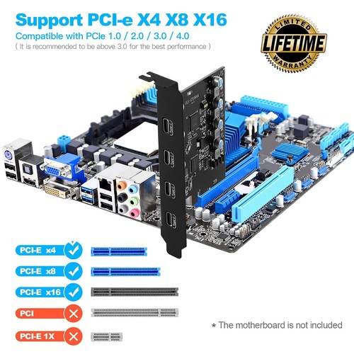 PCIe Gen3 x2 USB 3.2/3.1 Carte ASM3142- PCI Express vers 4 ports Type C HUB A... - Photo 3/8