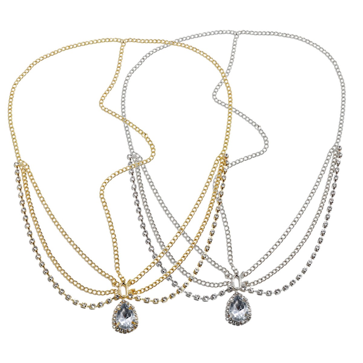 2Pcs Rhinestone Head Chain Crystal Headpiece Forehead Band for