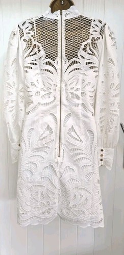 Karen Millen BNWT White Cutwork High Neck Broderie Anglais Occasion Dress UK 14 - Picture 9 of 12