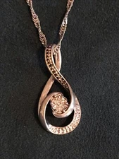 Silver 925 ZALES Swirl Diamond & Marcasite Pendant w/ 18” Rope Chain Necklace