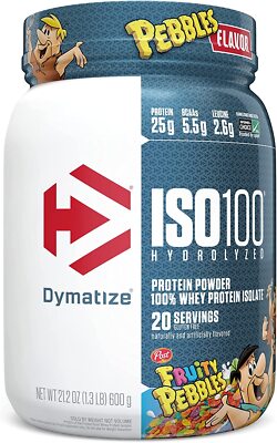 Dymatize ISO100 Hydrolyzed Protein Powder, 100% Whey Isolate, 25g, Fruity Pebble