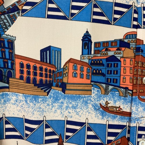 VTG Womens Mod All Over Print Shirt Top VTG 60s 70s Size M France River Boat L/S - Picture 2 of 9