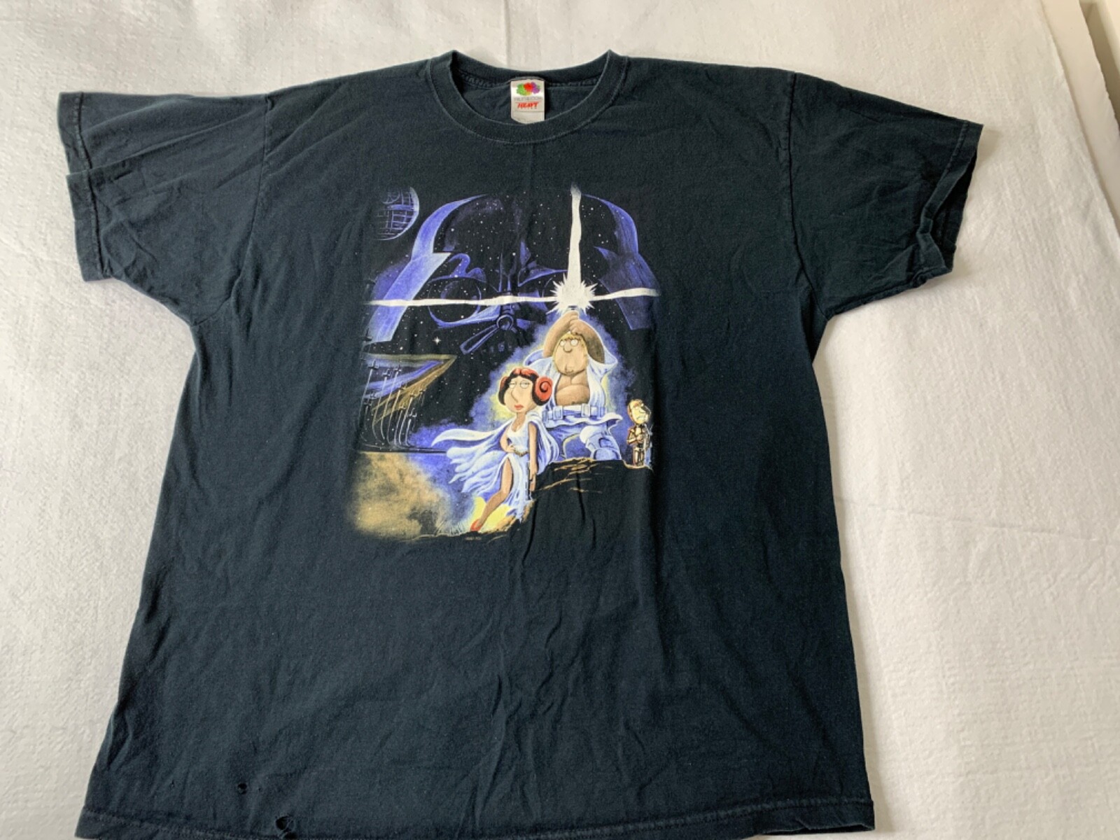 90'S Fruit of the Loom printed T-shirt, made in the USA, men's size L, vintage cotton black type Vintage Second Hand