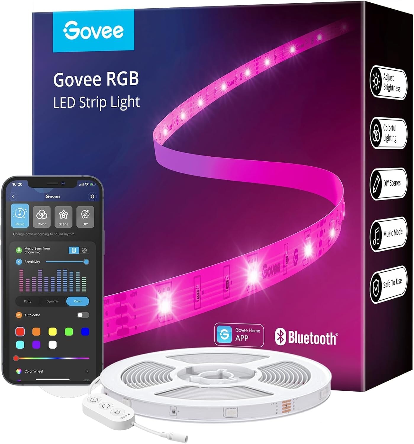 Govee 100ft LED Strip Lights, Bluetooth RGB LED Lights with App Control, 64 Scen