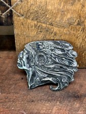 Vintage Native American Indian Head Chief Biker Belt Buckle pewter Made In USA