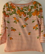 Talbot's Orange Stripe 3/4 Sleeve Orange Design Petite Medium