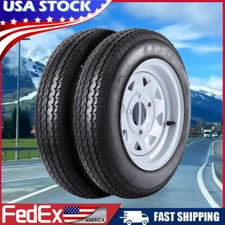 2pcs 4.80-12 4.80x12 4.8-12 Trailer Tires with/and Rims 4 Lug on 4" White Wheels