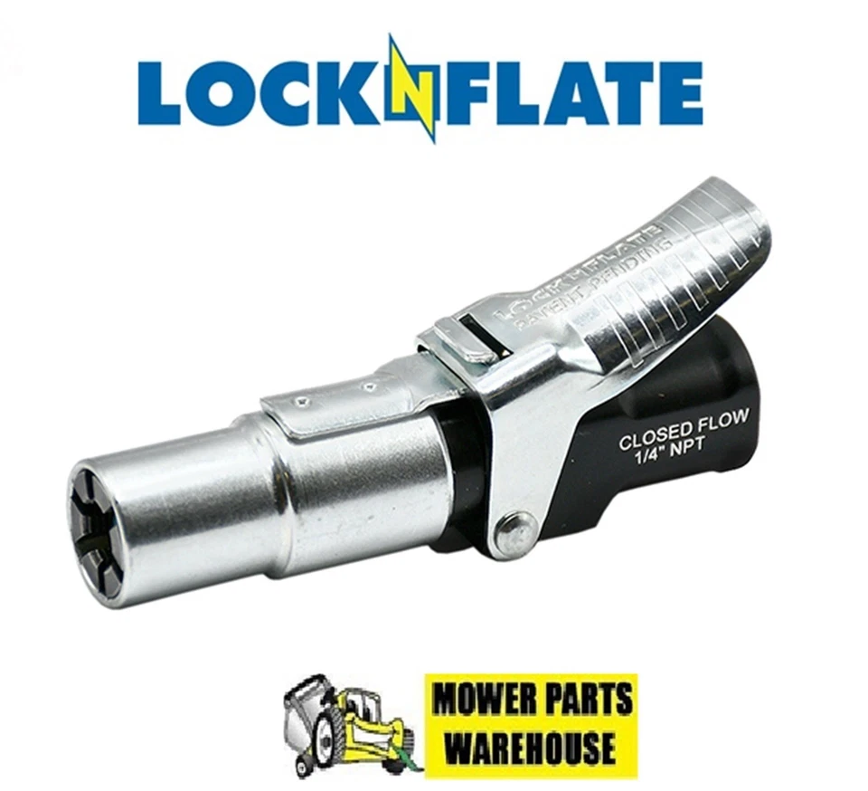 LockNFlate LOCKING AIR CHUCK COUPLER FOR SCHRADER VALVE 1/4 NPT CLOSED FLOW