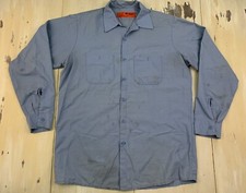 RED KAP: Vtg Blue Worn Distressed Button-up Workwear Work Shirt, MENS LARGE