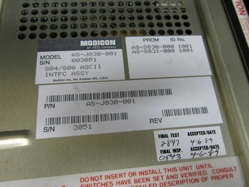 MODICON AS-J830-001 MODULE INTERFACE 884/800 ASCII NEW - Picture 2 of 2
