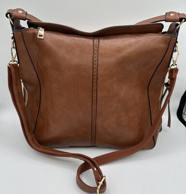Realer Hobo Handbag Bucket Purse Faux Leather Large Brown 15.2'' Boho Chic