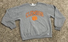 Vintage Clemson Tigers Sweatshirt Crewneck Large Gray Football Russell Athletic