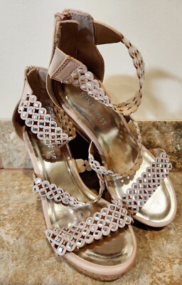 Nine West Women's Beige Cork Wedge Diamond Heels Sandals
