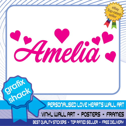 WALL ART STICKER GIRLS PERSONALISED NAME DECAL HEART NURSERY BEDROOM DECOR TEXT - Picture 5 of 12