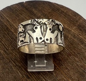 LRG Navajo Lloyd Becenti Sterling Silver Running With Horses Storyteller Ring