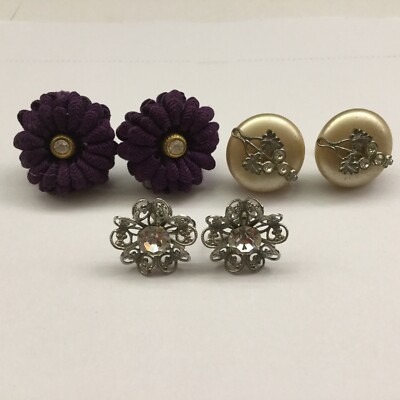 3 PRETTY PAIRS OF SCREWBACK EARRINGS RHINESTONES NICE STYLES