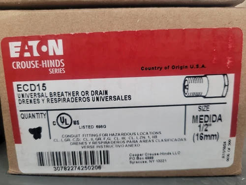 (3) Eaton Crouse Hinds ECD15 1/2" Explosion-Proof Drain Breather Fitting NEW