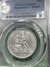 1872 SILVER SEATED LIBERTY HALF DOLLAR PCGS GENUINE AU DETAIL