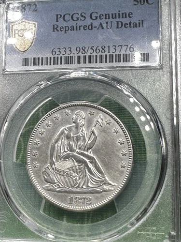 1872 SILVER SEATED LIBERTY HALF DOLLAR PCGS GENUINE AU DETAIL