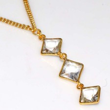 Golden Plated Long White Topaz Bezel Necklace 18