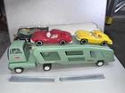 Vintage Green Mini-Tonka No. 96 Car Carrier semi truck w/Box & 2 Corvettes