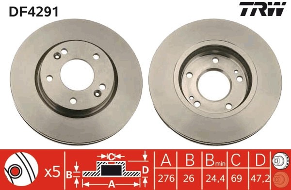 2X Bremsscheibe TRW DF4291 FüR Hyundai Santa Trajet FÉ FO SM VAN Highway 1 SUV-image
