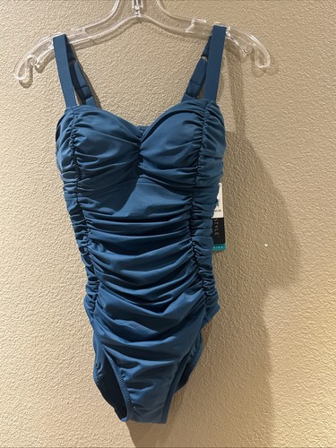 Aqua Green Shape + Style Women's One Piece Bathing Suit, Dark Teal 6 TALL NWT - Picture 3 of 18