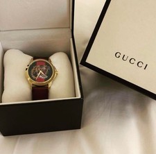 Rare GUCCI Wristwatch Tiger Gold Leather Analog Watch Tiger