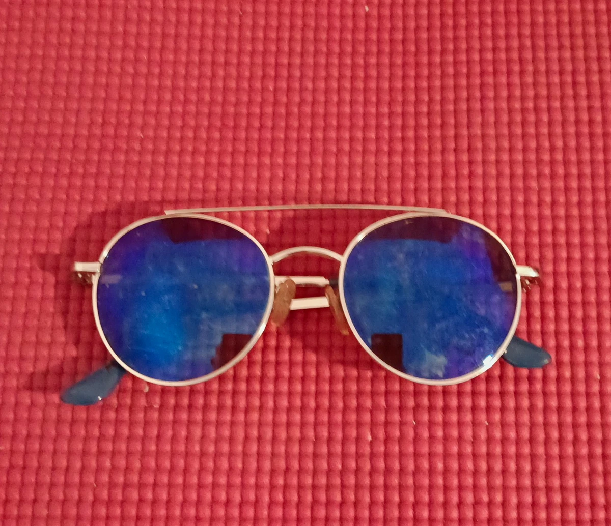 Steve Madden Herren Sonnenbrille rund gold Metallrahmen blau getönt verspiegelt