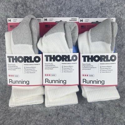 Lot of 3 Thorlo Maximum Padding Running Crew Socks Size Medium White Grey New