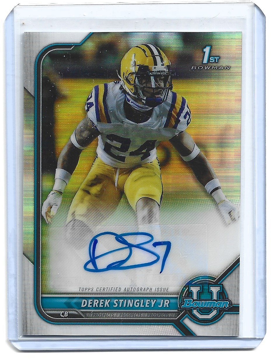 2021-22 Bowman University Derek Stingley Jr Chrome Prospect Autograph Card