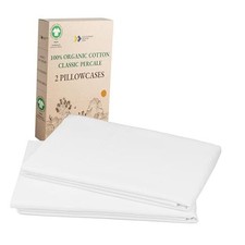 100 Organic Cotton Size Pillow Case Pair, Set of 2, King 01 - Bright White