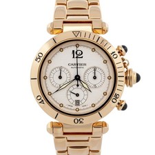 PAPERS Cartier Pasha 18K Yellow Gold Chronograph 38mm Watch 2111 W30140D1 BOX