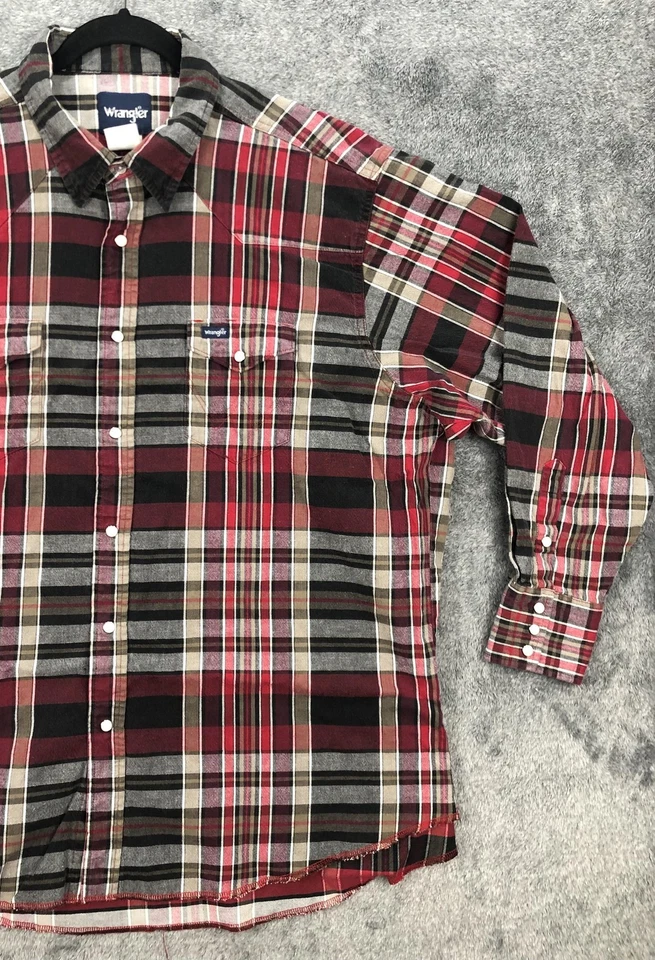Wrangler Shirt Mens 2XL BIG Red Black Plaid Flannel Western Pearl Snap - Image 3 of 4