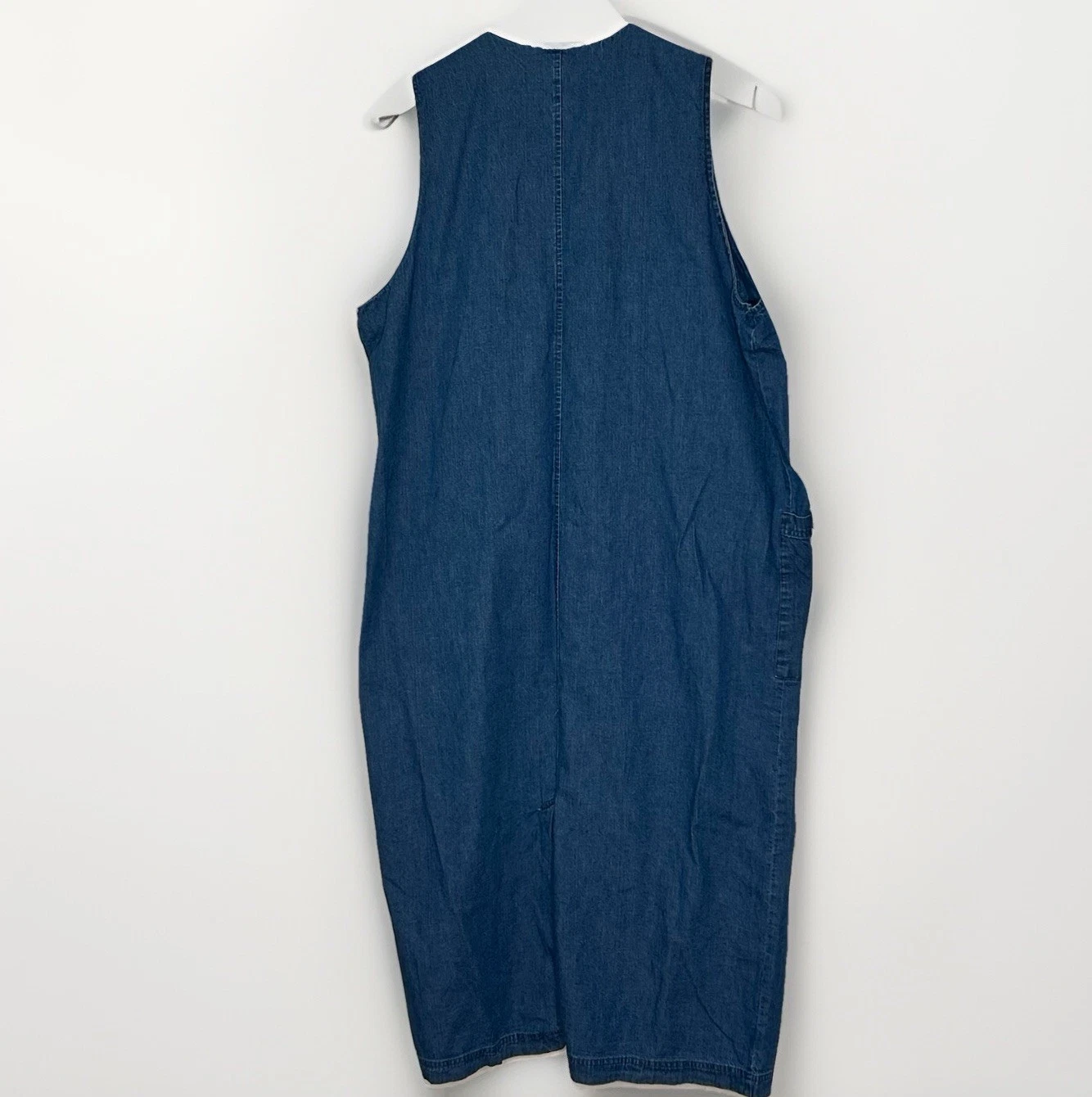 VETEMENTS Maxi abito vintage Eddie Bauer denim taglia XL senza maniche bottoni davanti scollo a V