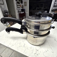 Saladmaster 4 Pc Stainless 18-8 Tri-Clad Double Boiler Steamer Pot w Vapo Lid 8”