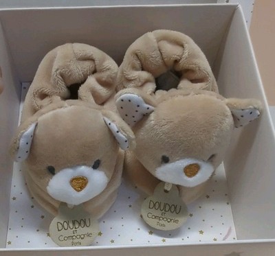 My 1st Christmas Baby Teddy Bear Plush Baby Slippers Gift Box 0-6M Newborn paris