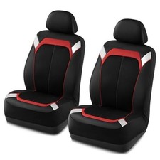 Silver Red Leather Car Seat Cover - Breathable Mesh Front - Red Front