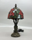 Tiffany Style Floral Stained Glass Accent Lamp Bronze Finish Base Vintage