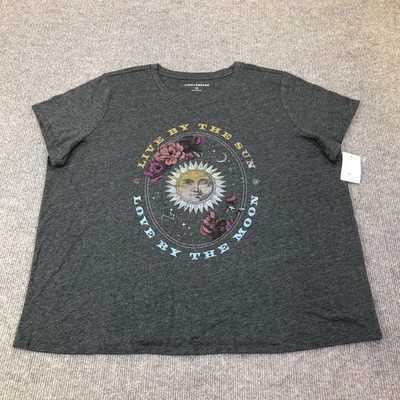 Lucky Brand Shirt Womens 2X Gray Crew Neck Short Sleeve Sun Moon Graphic Tee