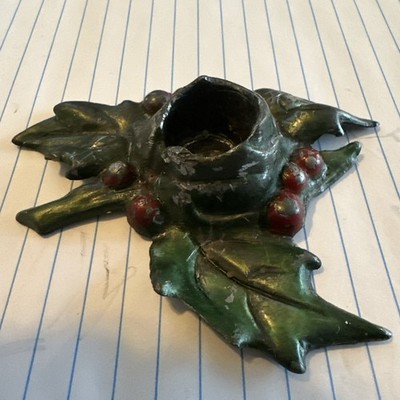 Colonial Casting Co. Meriden CT Christmas Holly  Candle Holder, VTG/Antique