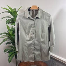Coldwater Creek Top No Iron Womens M Light Green Button Up Shirt 3/4 Sleeve