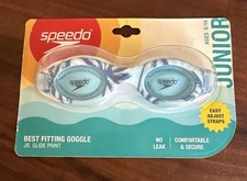 Speedo Junior Glide Print Blue Goggles No Leak Anti-Fog UV Protection Ages 6-14