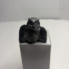 Vintage Hand- Carved A WOLF Original Black Soapstone Owl Figurine Or Paperweight