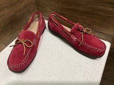 Lands' End Womens Red Suede Moccasin Driving Loafers Boat Shoes Cottagecore 6B