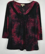 Whimsigoth Top Womens Medium Y2K Red Velvet Look Floral Fairy Witchy Dark