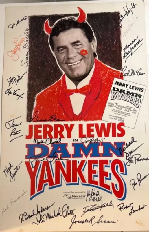 Jerry Lewis Cast Signed Damn Yankees Broadway Musical Poster 1994 Nutty Profess