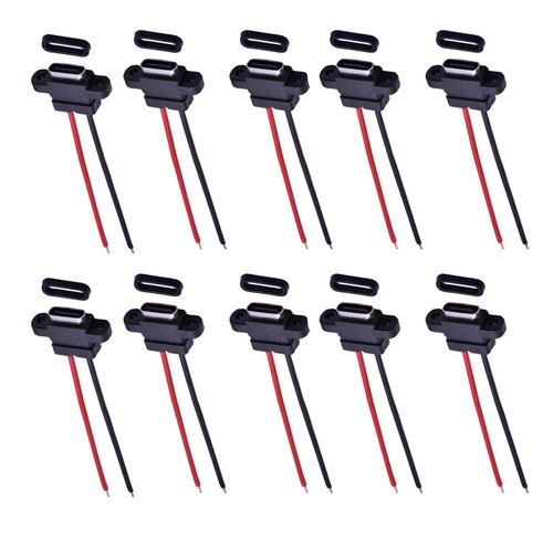 10PCS 5V Welding 2Pin Waterproof TYPE-C Female Power Socket Wire Adapter D - Photo 2/9