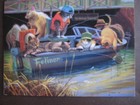 Unsigned 1999 vintage greeting card By Bryan Moon PLEASE WRITE Fishing Cats — photo 1