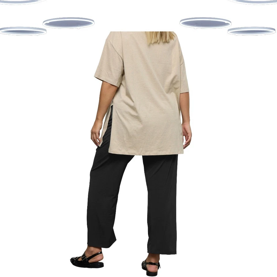 Ex Women's Plus Size Stretch Trousers Black Pull On Wide Leg - Image 4 of 4